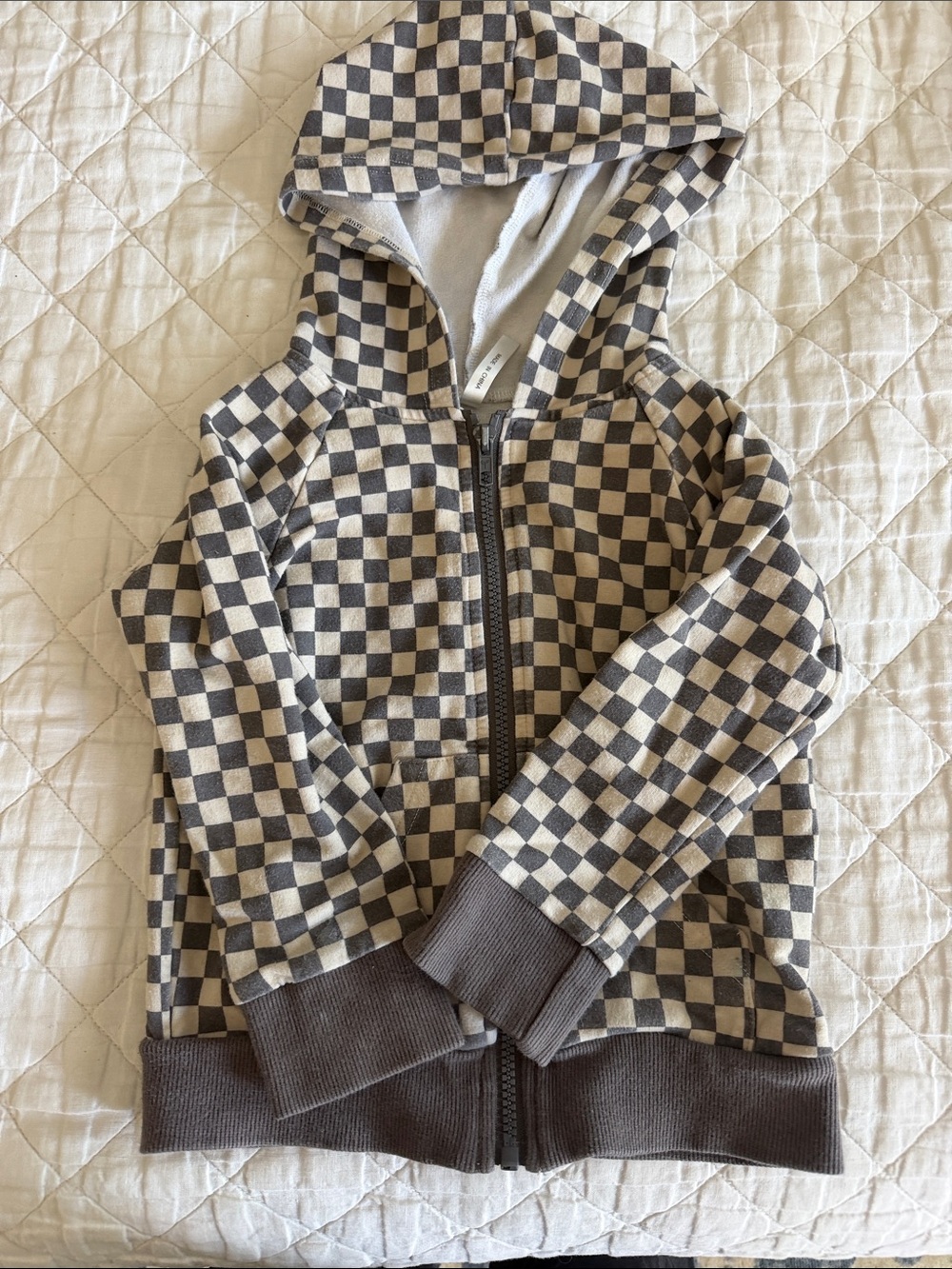 Babysprouts Kids Checkerboard Zip Hoodie - Cream & Gray 3T